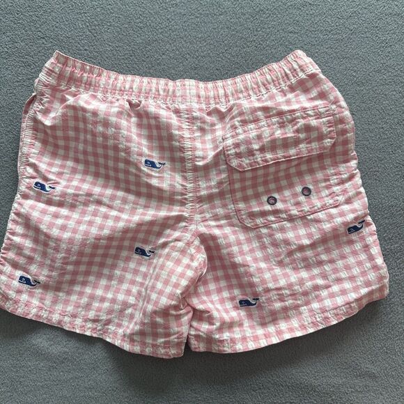 Vineyard Vines Unlined Swim Trunks Hybrid Short Boys Size 7 Pink Gingham Pockets - Picture 3 of 5